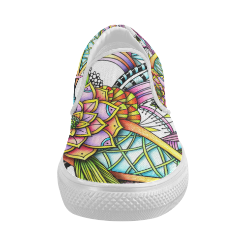 Abstract floral drawing with patterns Women's Slip-on Canvas Shoes (Model 019)