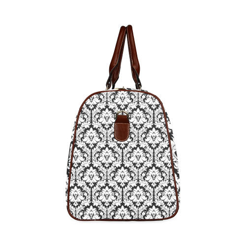 damask pattern black and white Waterproof Travel Bag/Large (Model 1639)