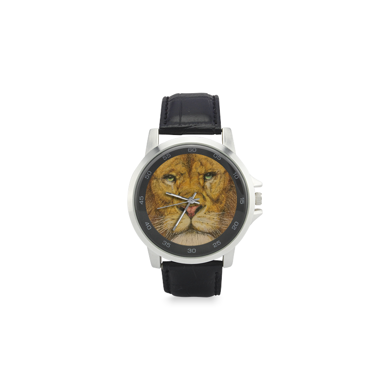 Regal Lion Drawing Unisex Stainless Steel Leather Strap Watch(Model 202)
