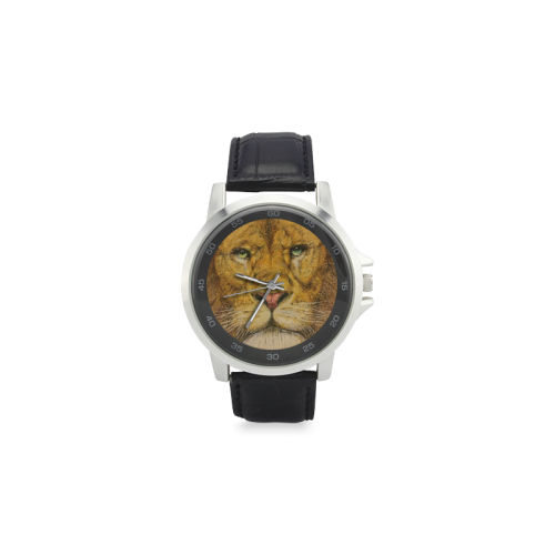 Regal Lion Drawing Unisex Stainless Steel Leather Strap Watch(Model 202)
