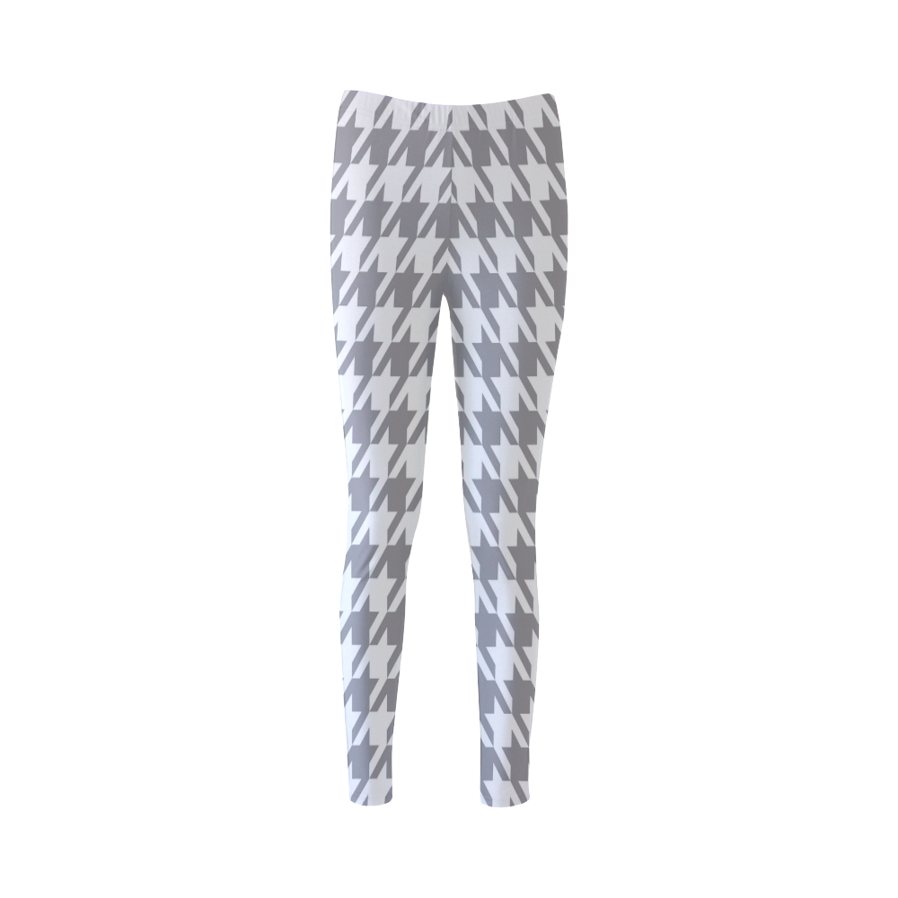 grey and white houndstooth classic pattern Cassandra Women's Leggings (Model L01)