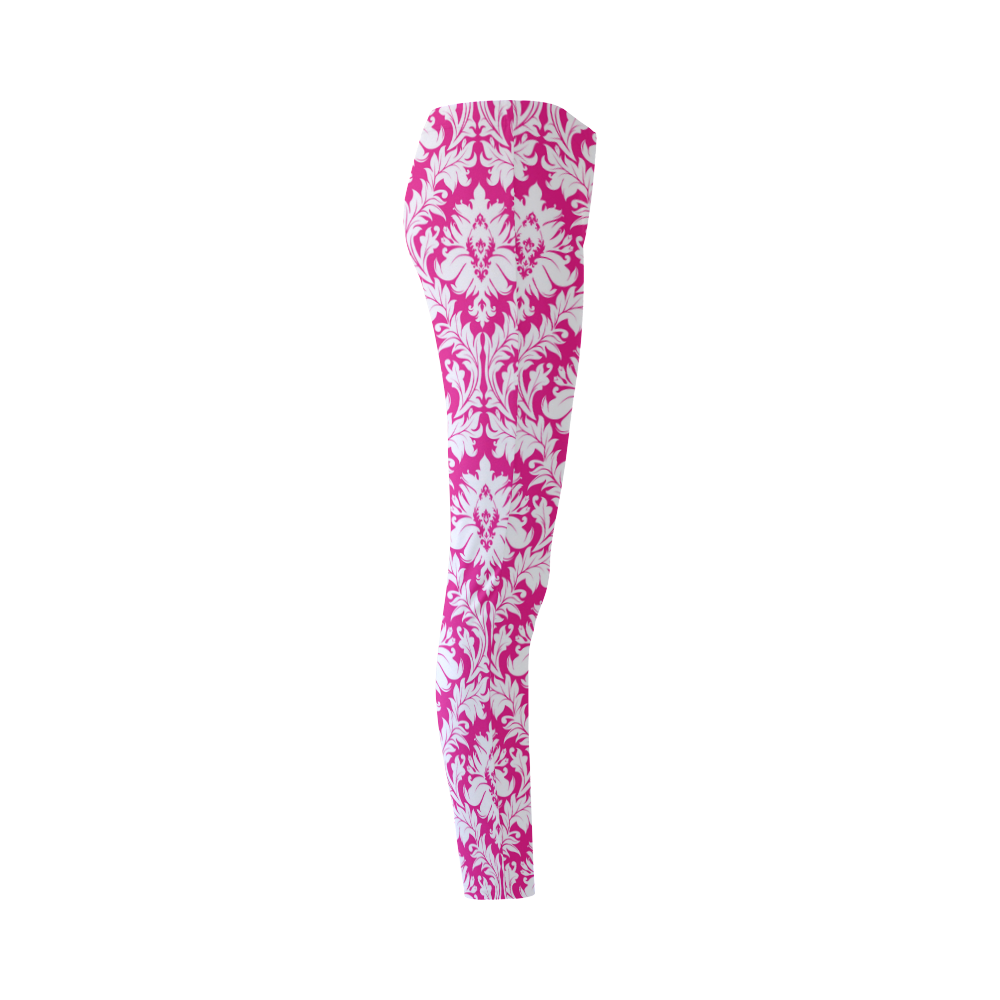 damask pattern hot pink and white Cassandra Women's Leggings (Model L01)