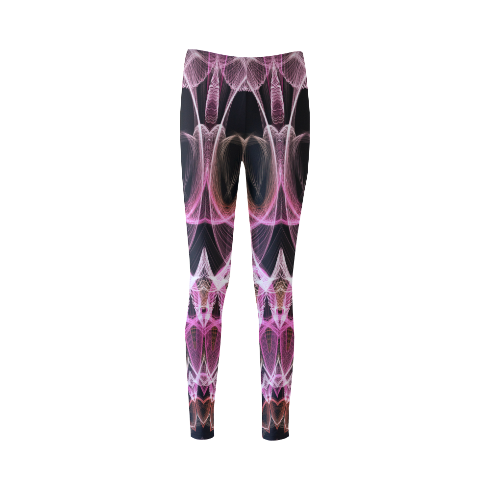 Pink and black lace abstract art mandala slice Cassandra Women's Leggings (Model L01)