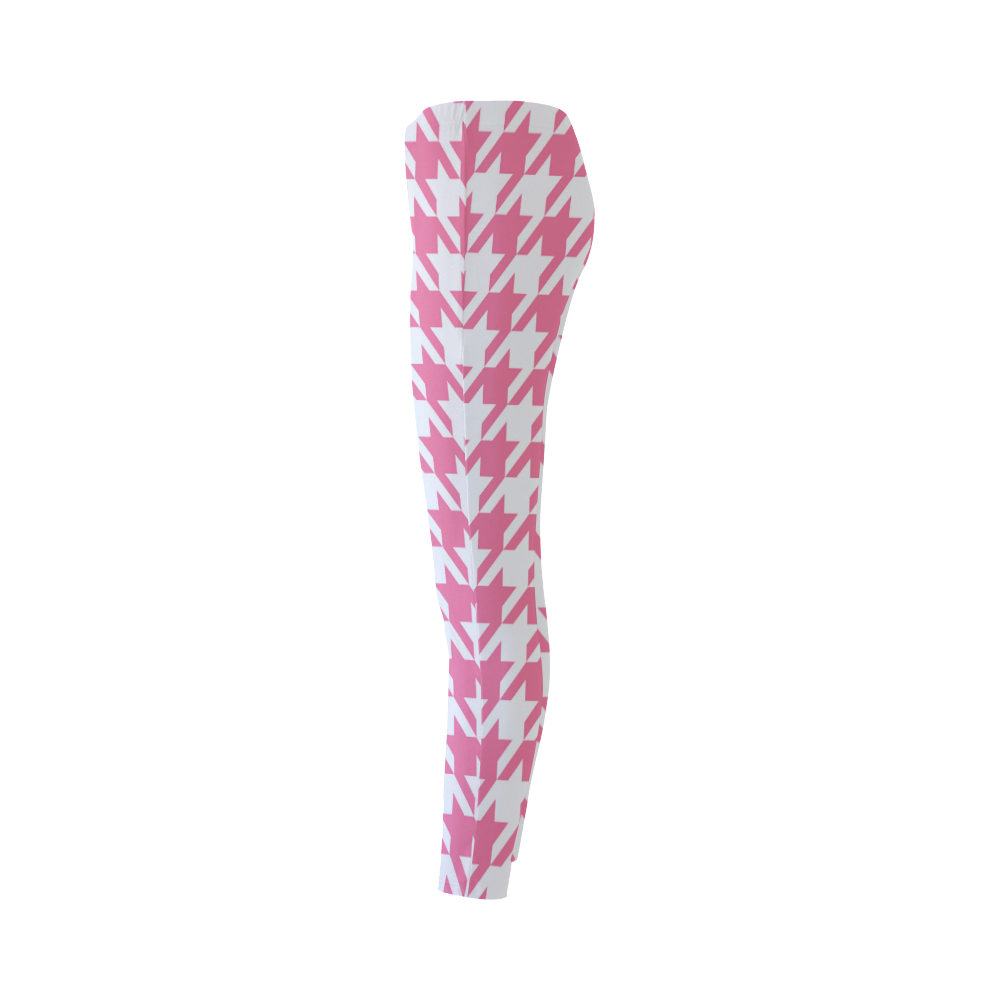 pink and white houndstooth classic pattern Cassandra Women's Leggings (Model L01)