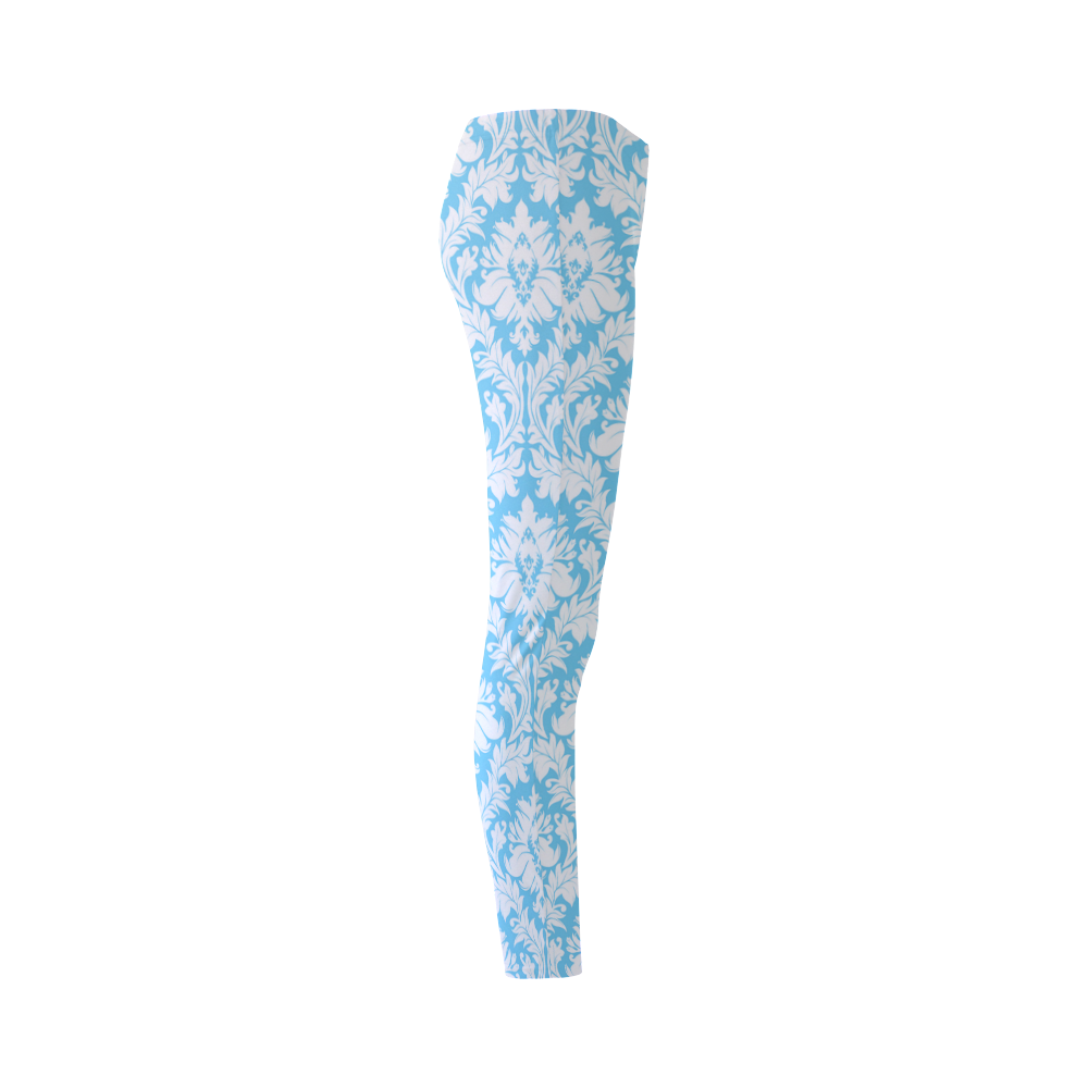 damask pattern bright blue and white Cassandra Women's Leggings (Model L01)