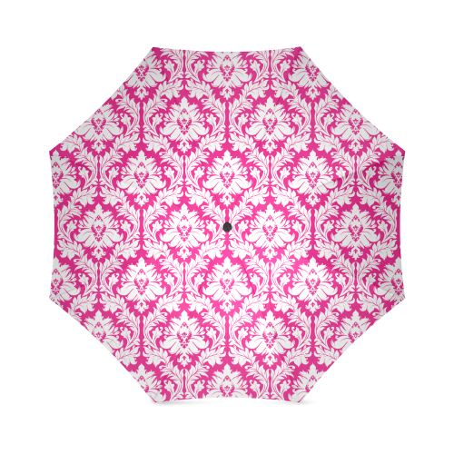 damask pattern hot pink and white Foldable Umbrella (Model U01)