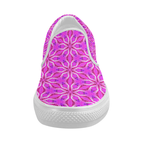 Pink Snowflakes Spinning in Winter Abstract Women's Slip-on Canvas Shoes (Model 019)