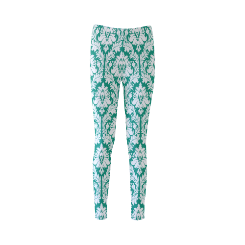 damask pattern emerald green and white Cassandra Women's Leggings (Model L01)
