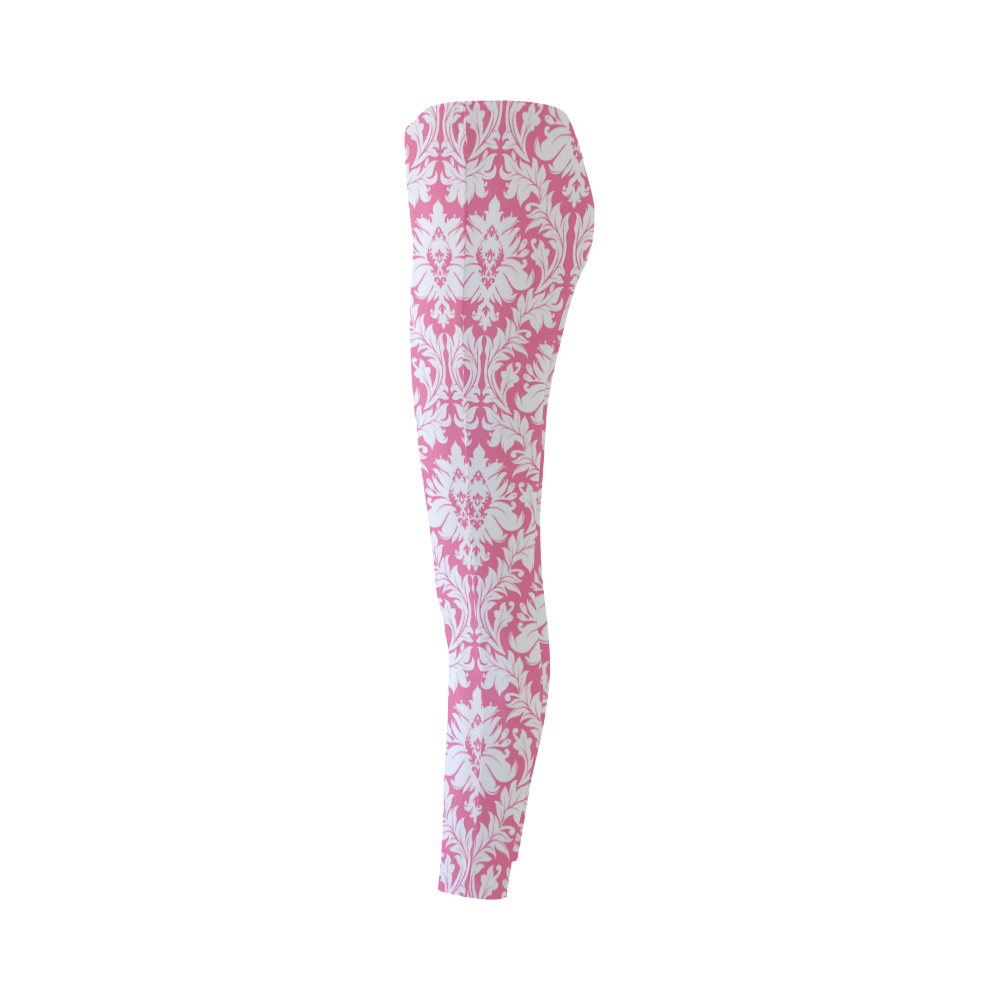 damask pattern pink and white Cassandra Women's Leggings (Model L01)