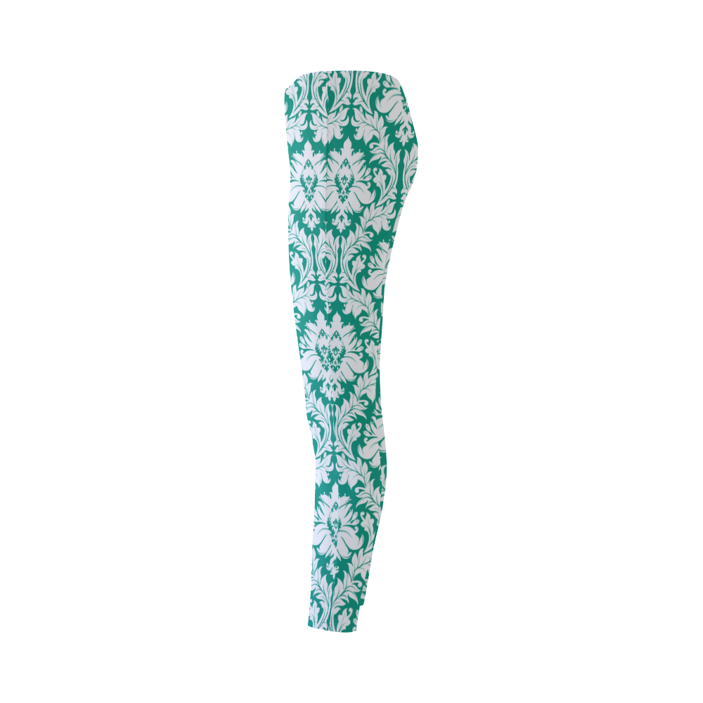 damask pattern emerald green and white Cassandra Women's Leggings (Model L01)