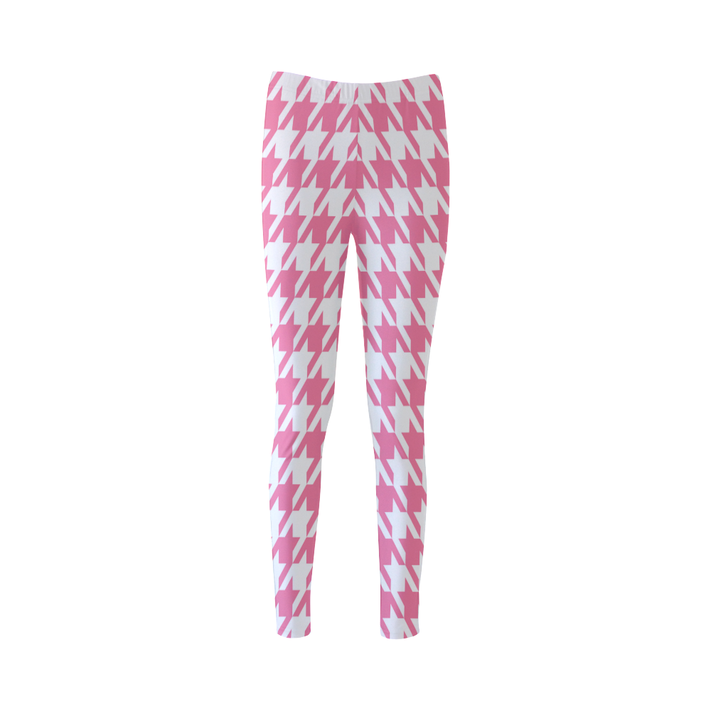 pink and white houndstooth classic pattern Cassandra Women's Leggings (Model L01)
