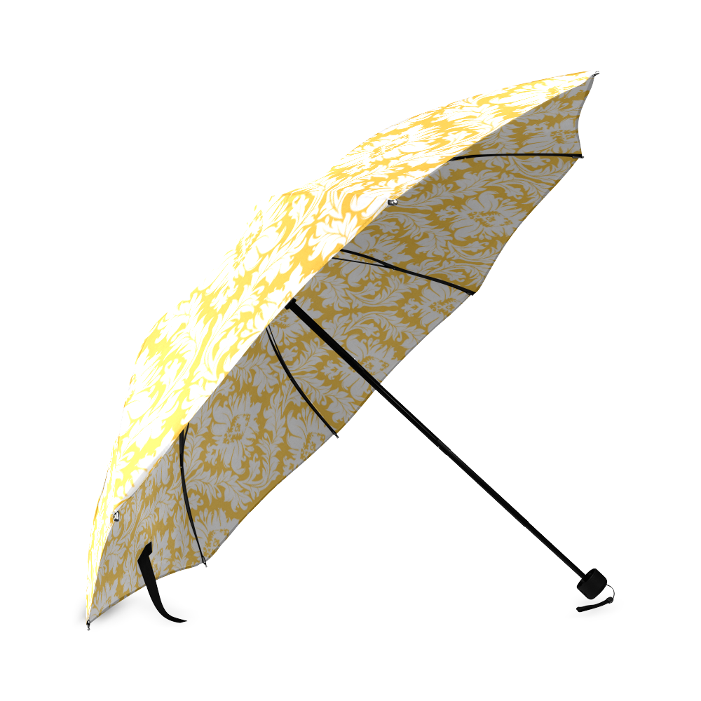 damask pattern sunny yellow and white Foldable Umbrella (Model U01)