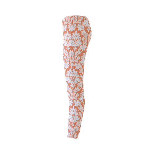 damask pattern orange and white Cassandra Women's Leggings (Model L01)