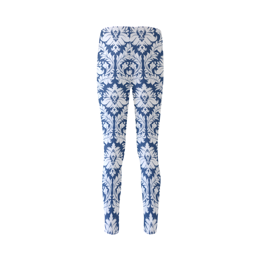 damask pattern navy blue and white Cassandra Women's Leggings (Model L01)