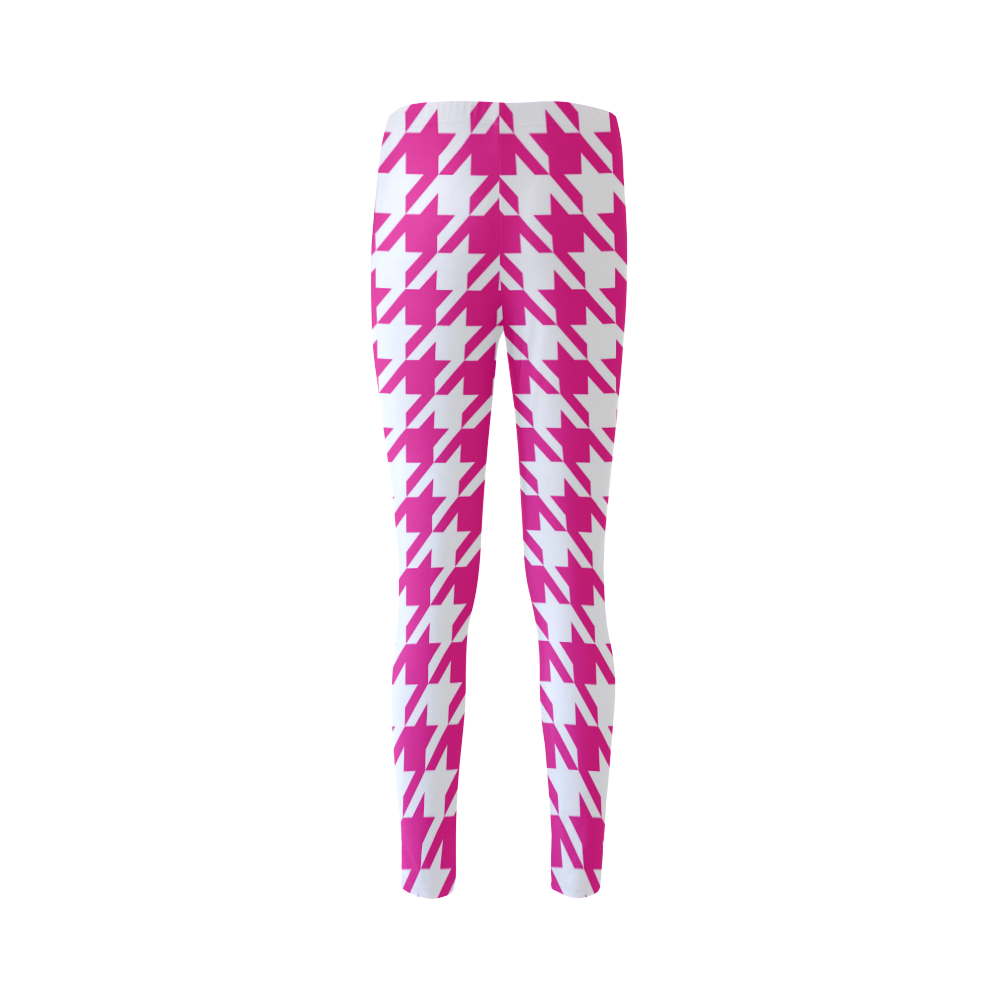 hot pink  and white houndstooth classic pattern Cassandra Women's Leggings (Model L01)