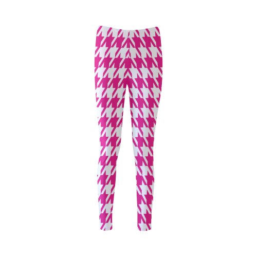 hot pink  and white houndstooth classic pattern Cassandra Women's Leggings (Model L01)