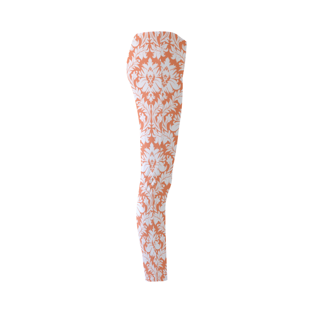 damask pattern orange and white Cassandra Women's Leggings (Model L01)