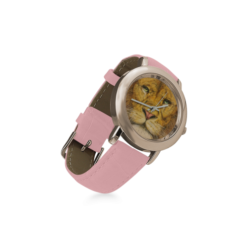 Regal Lion Drawing Women's Rose Gold Leather Strap Watch(Model 201)
