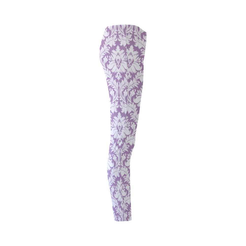 damask pattern lilac and white Cassandra Women's Leggings (Model L01)