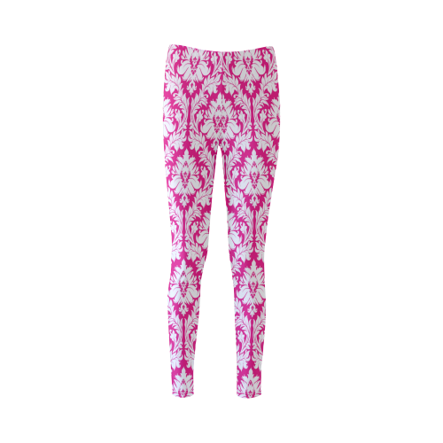 damask pattern hot pink and white Cassandra Women's Leggings (Model L01)