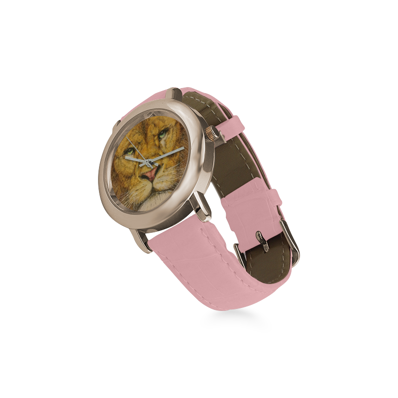 Regal Lion Drawing Women's Rose Gold Leather Strap Watch(Model 201)