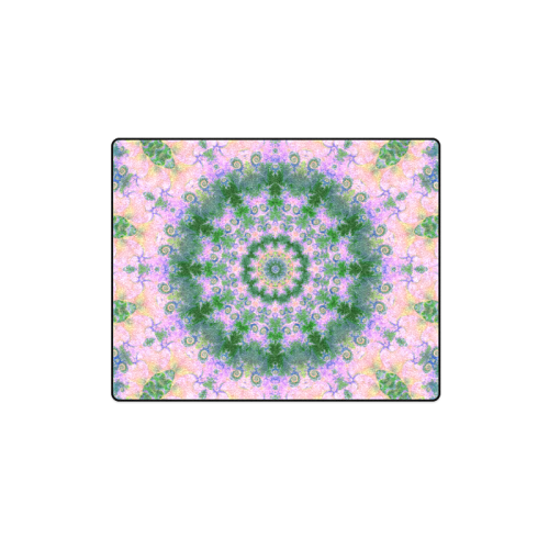 Rose Pink Green Explosion of Flowers Mandala Blanket 40"x50"