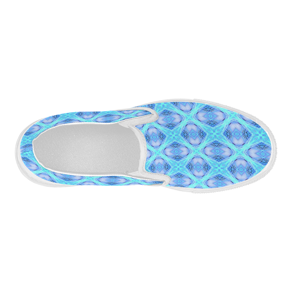 Abstract Circles Arches Lattice Aqua Blue Women's Slip-on Canvas Shoes (Model 019)