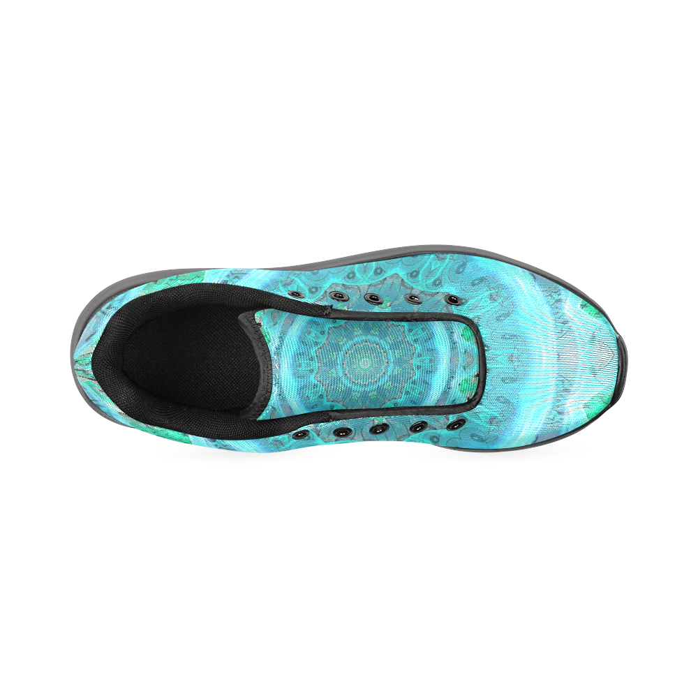 Teal Cyan Ocean Abstract Modern Lace Lattice Men’s Running Shoes (Model 020)