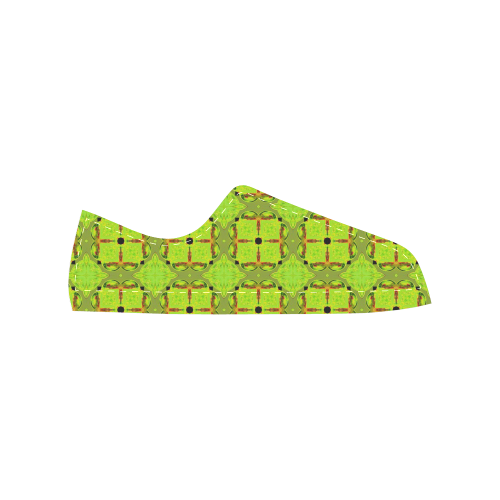 Lime Gold Geometric Squares Diamonds Women's Classic Canvas Shoes (Model 018)