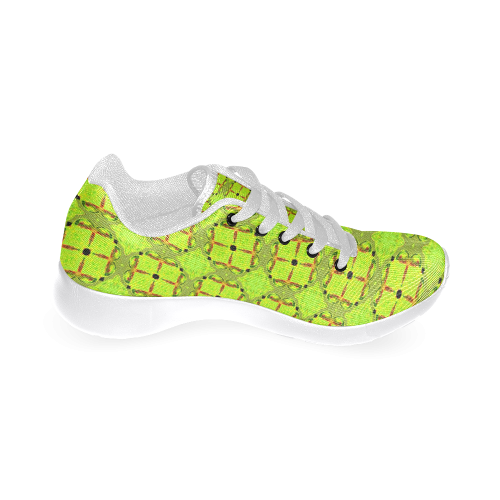 Lime Gold Geometric Squares Diamonds Women’s Running Shoes (Model 020)