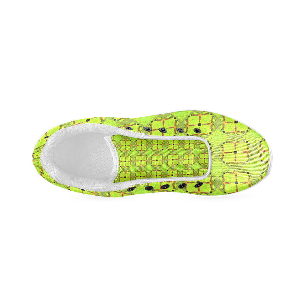 Lime Gold Geometric Squares Diamonds Women’s Running Shoes (Model 020)