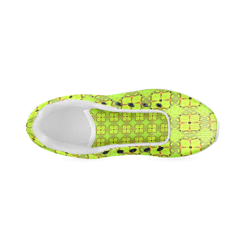 Lime Gold Geometric Squares Diamonds Women’s Running Shoes (Model 020)