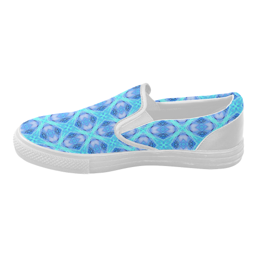 Abstract Circles Arches Lattice Aqua Blue Women's Slip-on Canvas Shoes (Model 019)