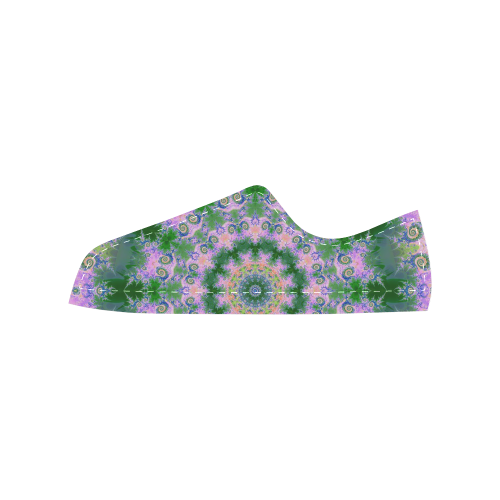 Rose Pink Green Explosion of Flowers Mandala Women's Classic Canvas Shoes (Model 018)