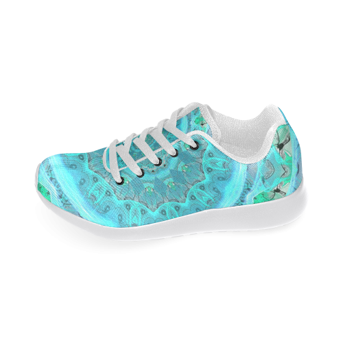 Teal Cyan Ocean Abstract Modern Lace Lattice Women’s Running Shoes (Model 020)