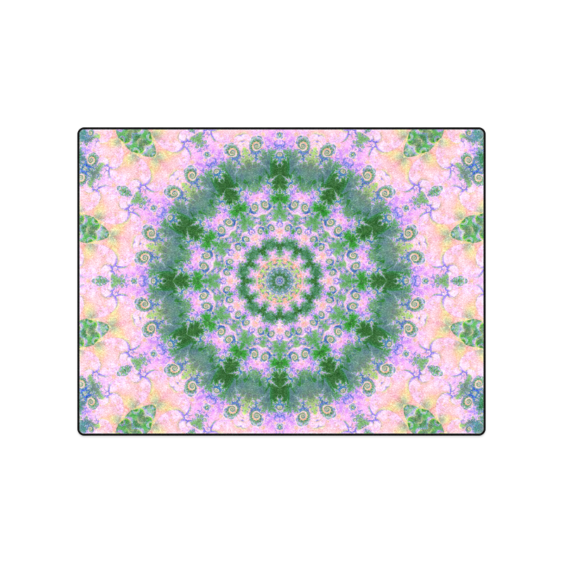Rose Pink Green Explosion of Flowers Mandala Blanket 50"x60"
