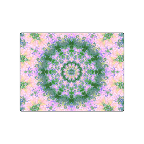 Rose Pink Green Explosion of Flowers Mandala Blanket 50"x60"