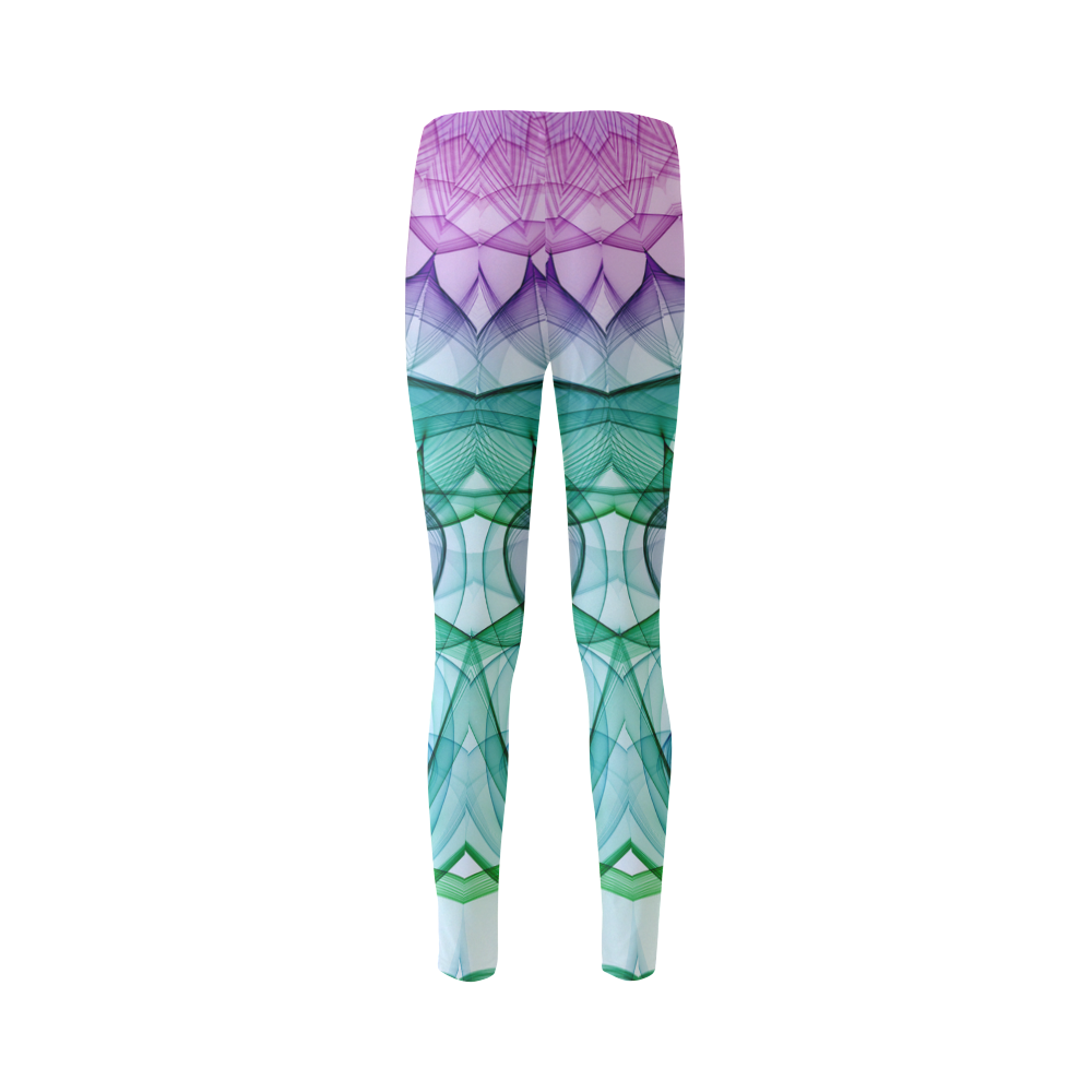 waterlily mandala slice green pink abstract art Cassandra Women's Leggings (Model L01)