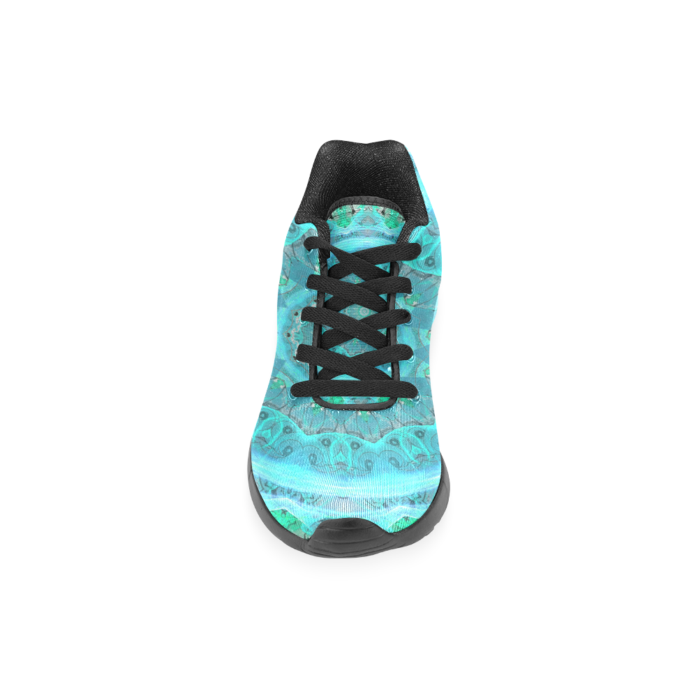 Teal Cyan Ocean Abstract Modern Lace Lattice Men’s Running Shoes (Model 020)