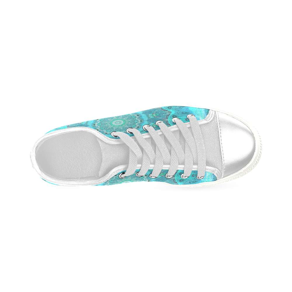 Teal Cyan Ocean Abstract Modern Lace Lattice Women's Classic Canvas Shoes (Model 018)
