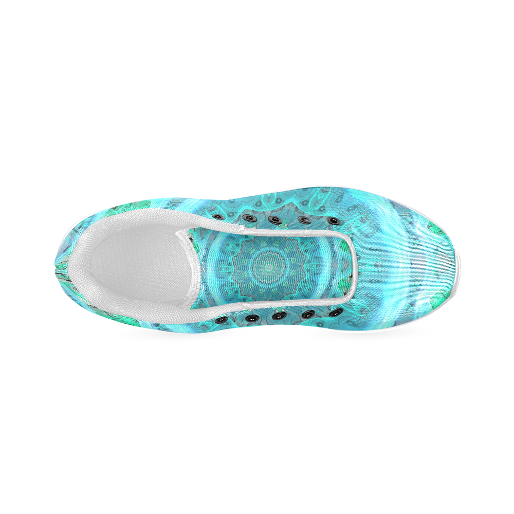 Teal Cyan Ocean Abstract Modern Lace Lattice Women’s Running Shoes (Model 020)