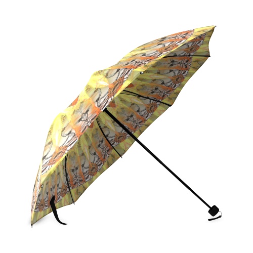 Golden Feathers Orange Flames Abstract Lattice Foldable Umbrella (Model U01)