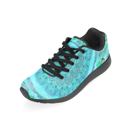 Teal Cyan Ocean Abstract Modern Lace Lattice Men’s Running Shoes (Model 020)