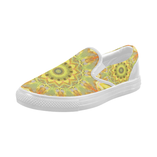 Golden Feathers Orange Flames Abstract Lattice Women's Slip-on Canvas Shoes (Model 019)