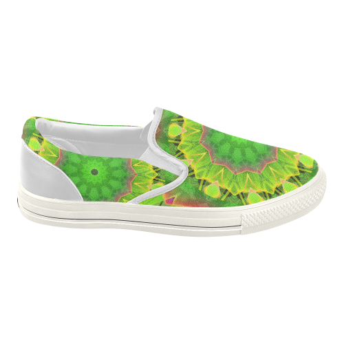 Golden Green Foliage Ferns Abstract Summer Days Women's Slip-on Canvas Shoes (Model 019)