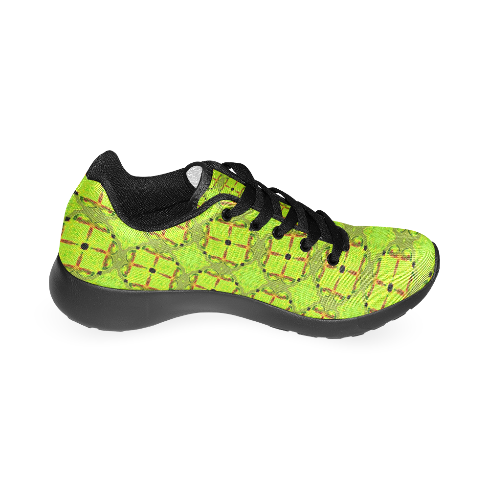 Lime Gold Geometric Squares Diamonds Men’s Running Shoes (Model 020)