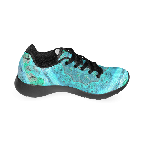 Teal Cyan Ocean Abstract Modern Lace Lattice Men’s Running Shoes (Model 020)