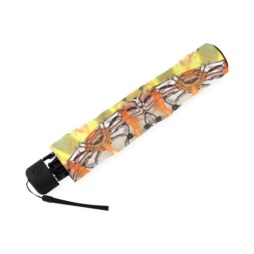 Golden Feathers Orange Flames Abstract Lattice Foldable Umbrella (Model U01)