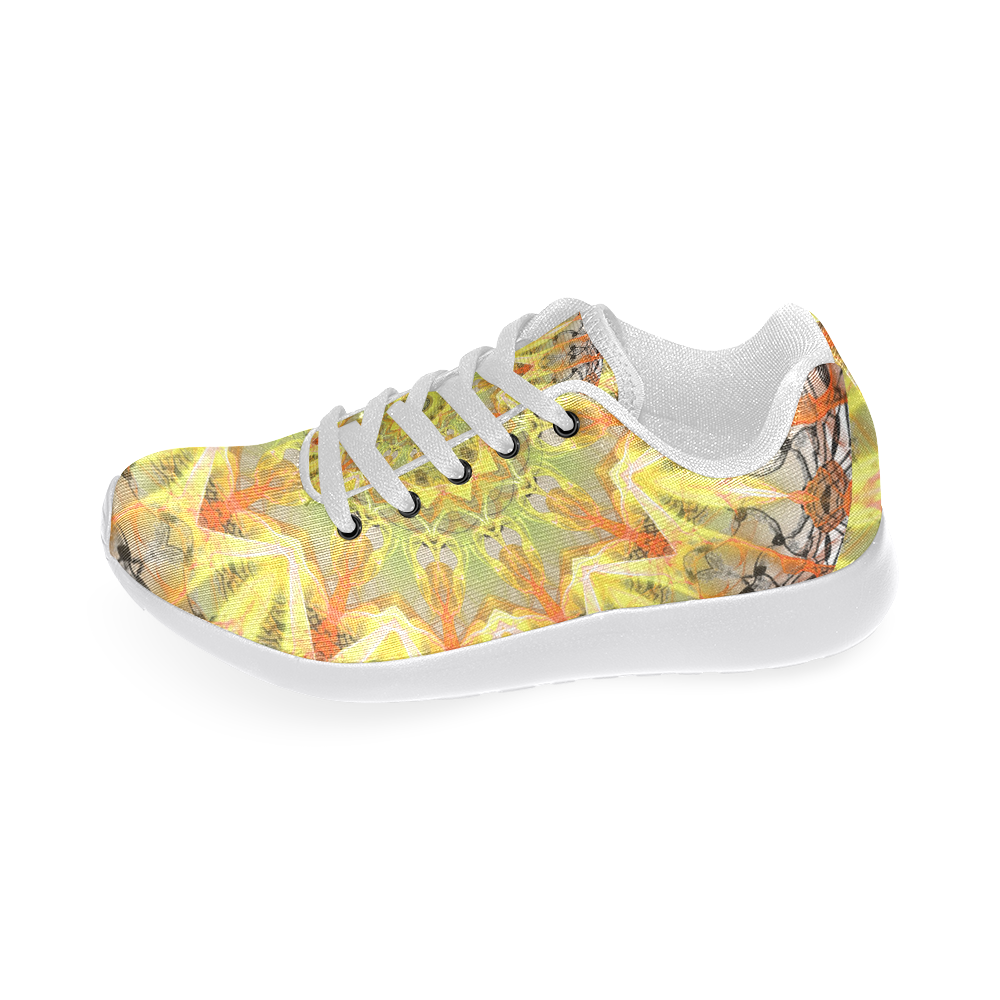 Golden Feathers Orange Flames Abstract Lattice Women’s Running Shoes (Model 020)