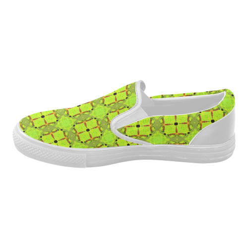 Lime Gold Geometric Squares Diamonds Women's Slip-on Canvas Shoes (Model 019)